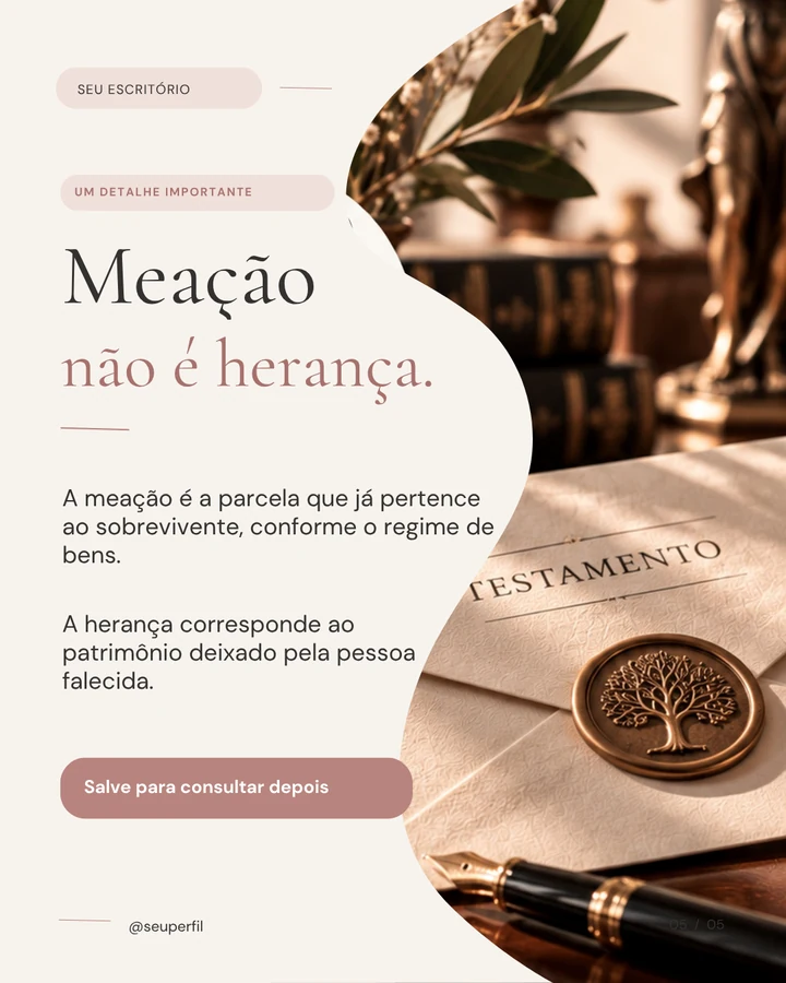 Página 5 do carrossel: Meação não é herança.